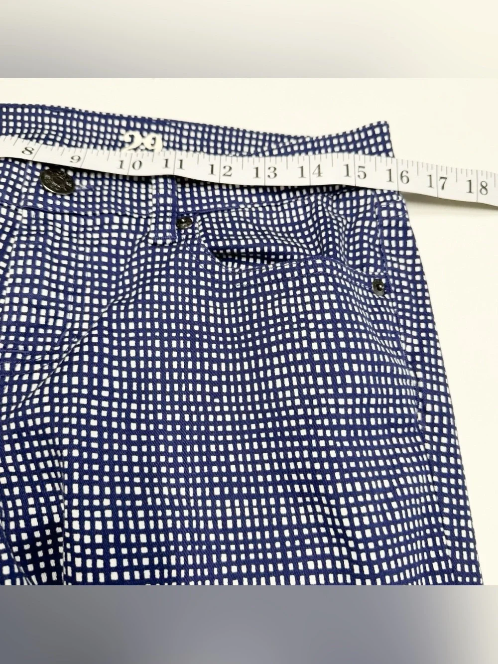 J. CREW Toothpick Navy Checkered Stretch Low Rise Slim Cotton Pants Sz 29